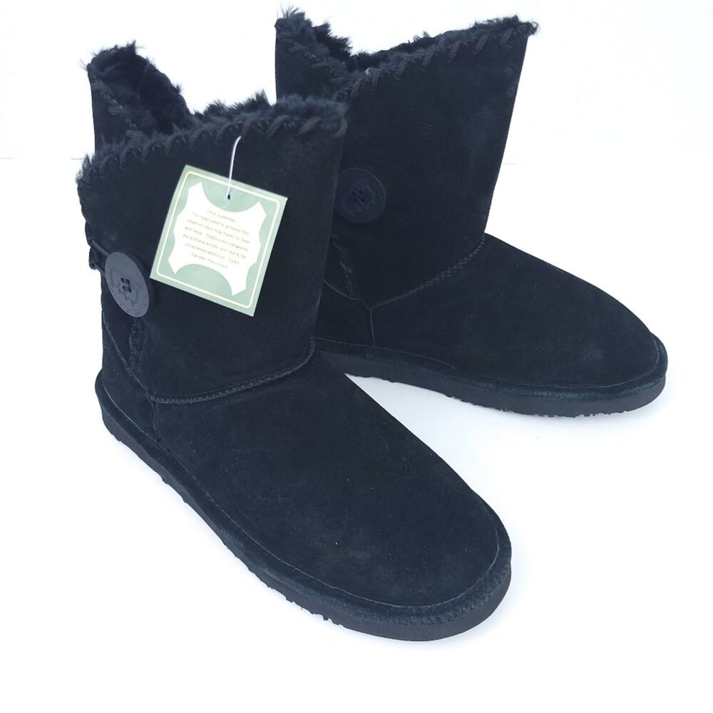 New LAMO 9" Suede Leather Boots Size 10 Women Black One Button, Whipstich